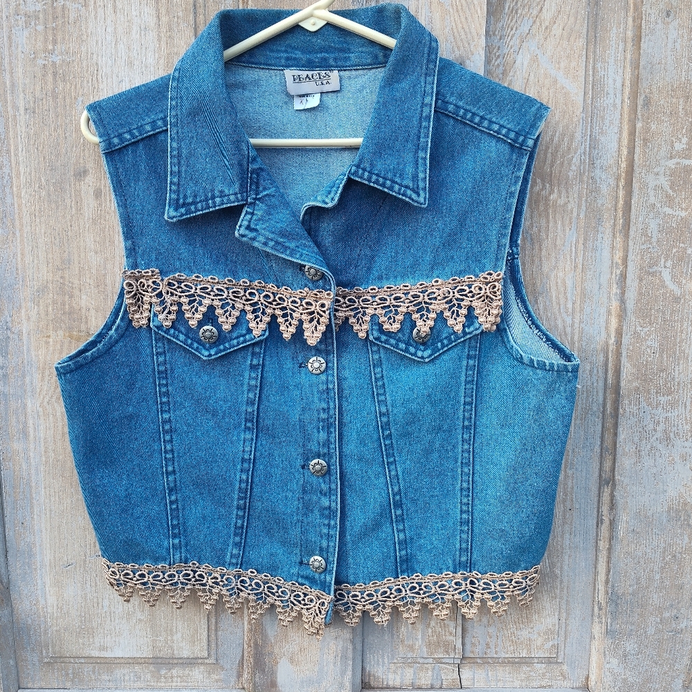 Vintage Denim and Lace Vest